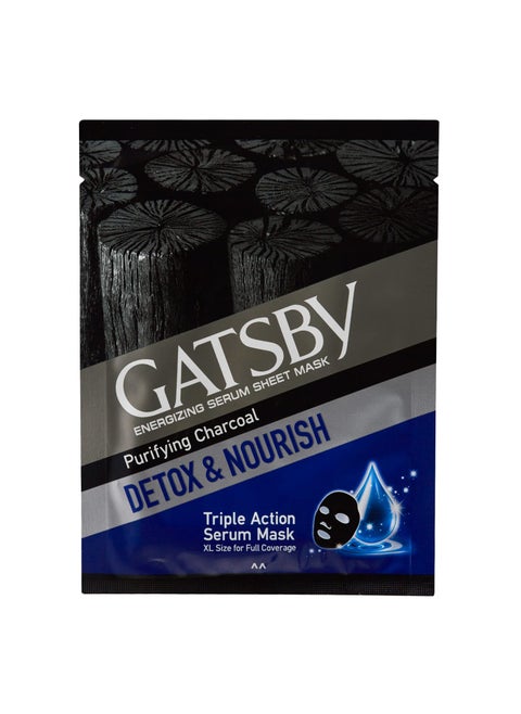 Gatsby Energizing Serum Sheet Mask Purifying Charcoal Detox Nourish Activated 100 Natural Bamboo Charcoal Sheet Mask Triple Action Serum Face Mask XL Size For Full Coverage