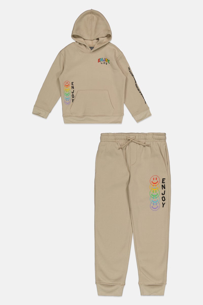 brooklyn Kids Boy 2piece Hooded Graphic Print Long Sleeve Sweatshirt And Pant, Grey  - Image 1