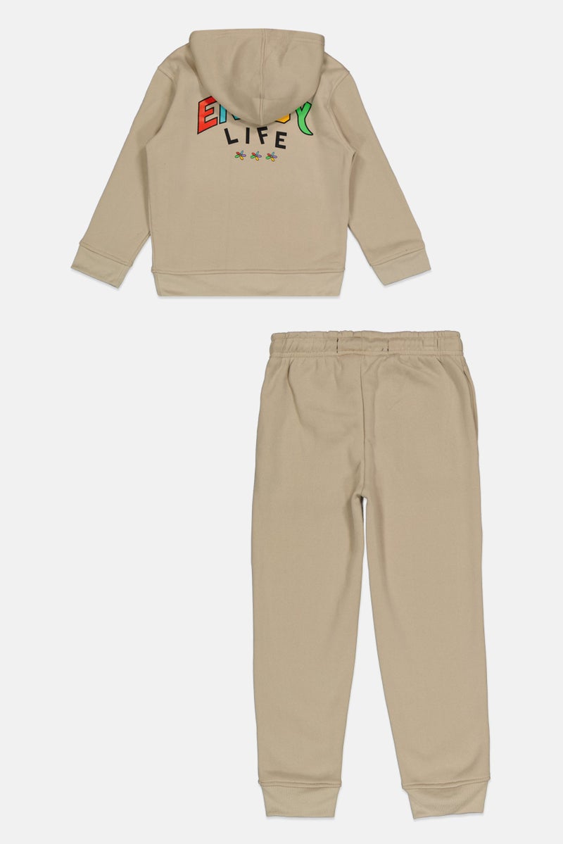 brooklyn Kids Boy 2piece Hooded Graphic Print Long Sleeve Sweatshirt And Pant, Grey  - Image 2