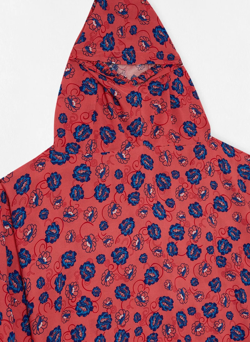 Hayat Praying Dress With Floral Prints And With Attached Veil