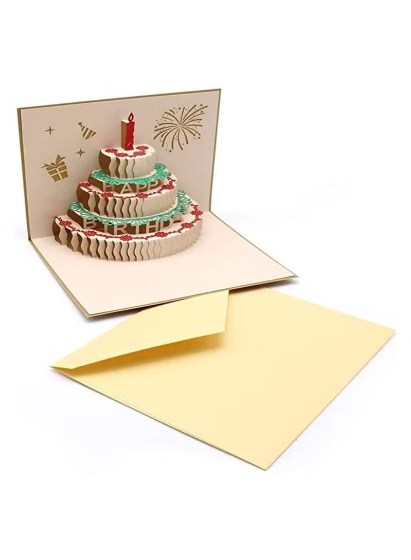 3D Birthday Card, Folded Greeting Card with 3 Layers Cake, Exquisite Paper Cut Birthday Card Pop Up Cards, Warm Gifts for lover and Friends - Image 1