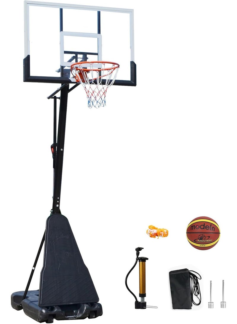 Pikengenus Basketball Hoop Outdoor, 2.45-3.05m Quickly Adjustable Height, 120cm Shatterproof Backboard and Portable Wheels, Basketball Goal System with for Adults/Kids/Teens in Pool/Driveway - Image 1