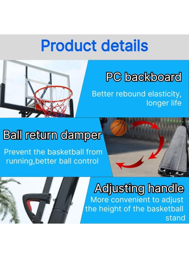 Pikengenus Basketball Hoop Outdoor, 2.45-3.05m Quickly Adjustable Height, 120cm Shatterproof Backboard and Portable Wheels, Basketball Goal System with for Adults/Kids/Teens in Pool/Driveway - Image 3