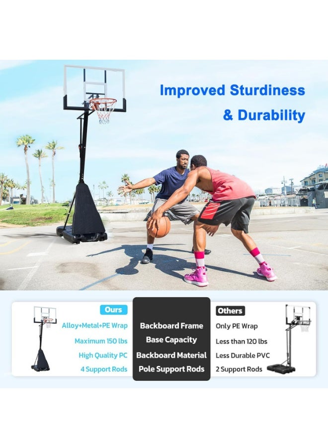 Pikengenus Basketball Hoop Outdoor, 2.45-3.05m Quickly Adjustable Height, 120cm Shatterproof Backboard and Portable Wheels, Basketball Goal System with for Adults/Kids/Teens in Pool/Driveway - Image 4