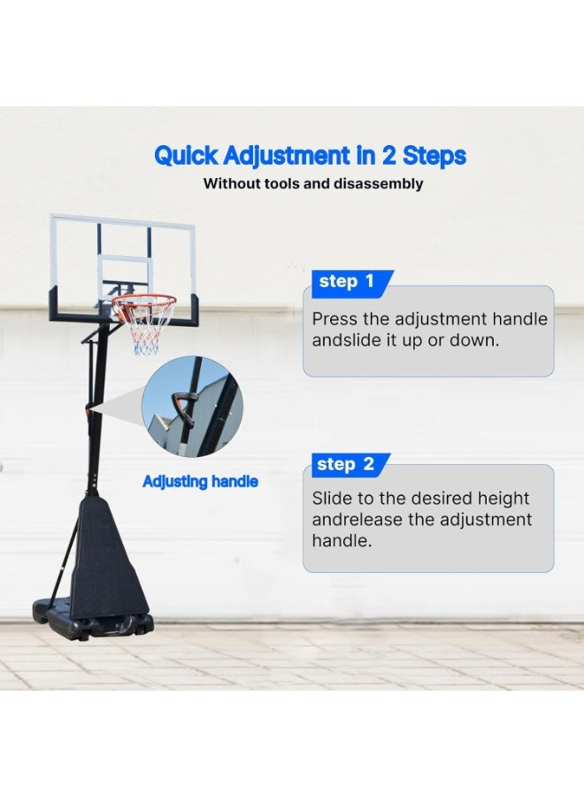 Pikengenus Basketball Hoop Outdoor, 2.45-3.05m Quickly Adjustable Height, 120cm Shatterproof Backboard and Portable Wheels, Basketball Goal System with for Adults/Kids/Teens in Pool/Driveway - Image 5