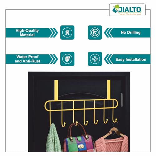 JIALTO 2 Pcs Steel Over The Door Hook Hanger- Wall Hanger for Clothes with Hangers for Wall Bedroom- Bathroom & Kitchen Door Hangers for Clothes of Shirts/Towels with 7 Hook Door Hanger (Gold) - Image 5