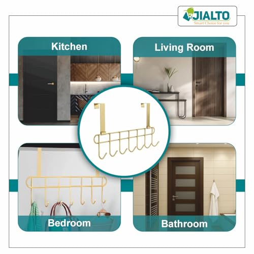 JIALTO 2 Pcs Steel Over The Door Hook Hanger- Wall Hanger for Clothes with Hangers for Wall Bedroom- Bathroom & Kitchen Door Hangers for Clothes of Shirts/Towels with 7 Hook Door Hanger (Gold) - Image 4