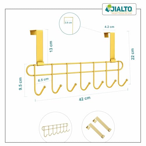 JIALTO 2 Pcs Steel Over The Door Hook Hanger- Wall Hanger for Clothes with Hangers for Wall Bedroom- Bathroom & Kitchen Door Hangers for Clothes of Shirts/Towels with 7 Hook Door Hanger (Gold) - Image 2