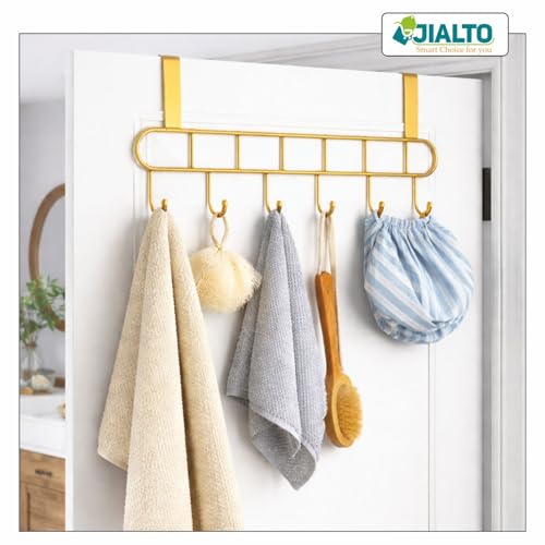 JIALTO 2 Pcs Steel Over The Door Hook Hanger- Wall Hanger for Clothes with Hangers for Wall Bedroom- Bathroom & Kitchen Door Hangers for Clothes of Shirts/Towels with 7 Hook Door Hanger (Gold) - Image 3