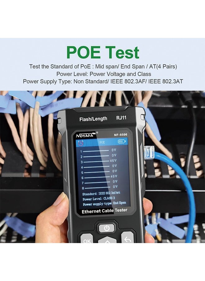 NOYAFA - NOYAFA NF-8506 Network Cable Tester with IP Scan, TDR CAT5 CAT6 Ethernet Cable Tester, PoE PingTest, Network Rate Test, Port Flashing, Network Tester Cable Toner for RJ11 RJ45 - Image 1