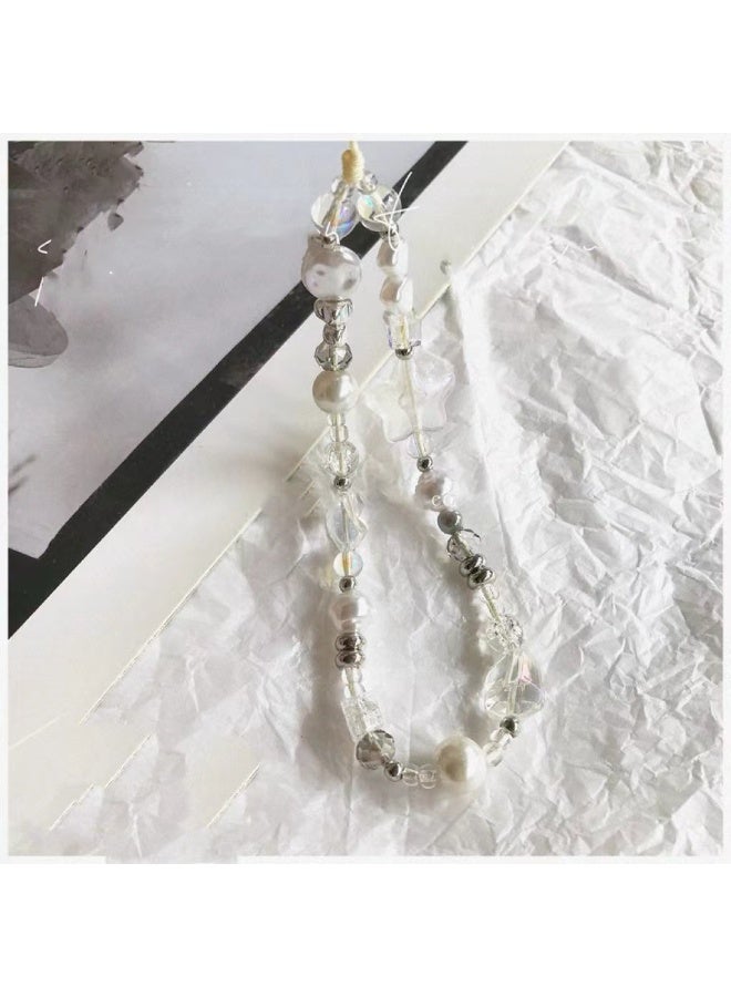 NIBEMINENT Beaded Phone Lanyard, Anti Lost Removable Wrist Strap, Lovely Pearl Conch Bracelet Pendant, Phone Keychain Lanyard