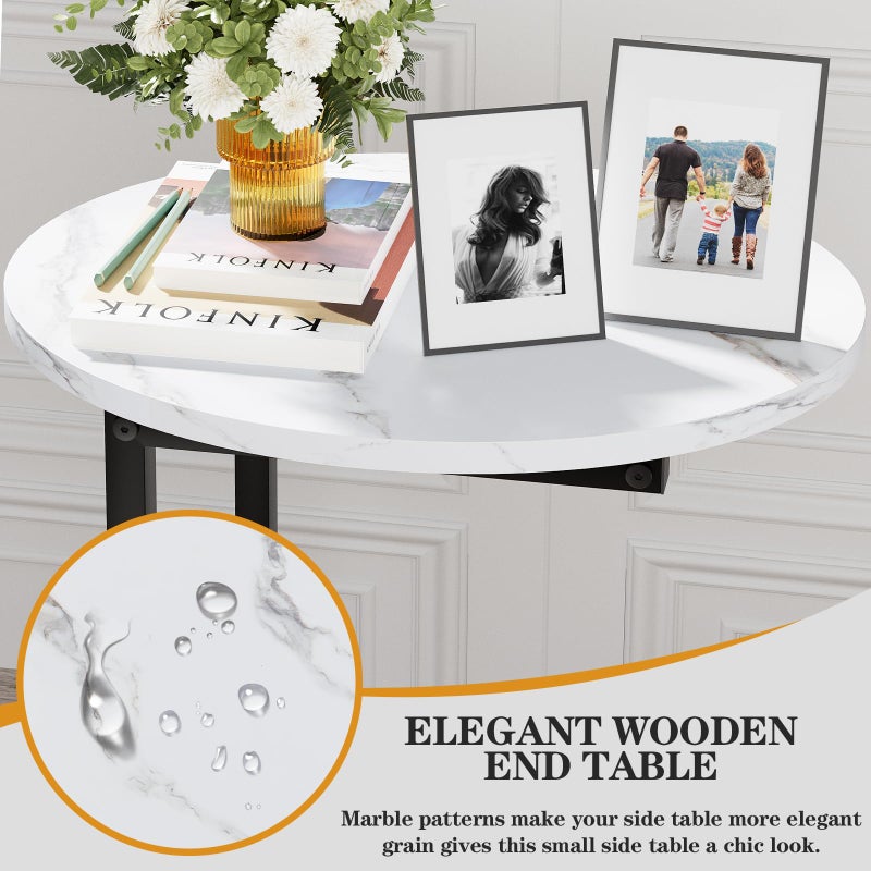 Katrawu C Shaped End Side Table, Small Oval Couch Sofa Table for Bed, Snack Side Table with Metal Frame, TV Tray Table with White Marble for Small Space, Living Room, Bedroom, Bedside, Black - Image 3