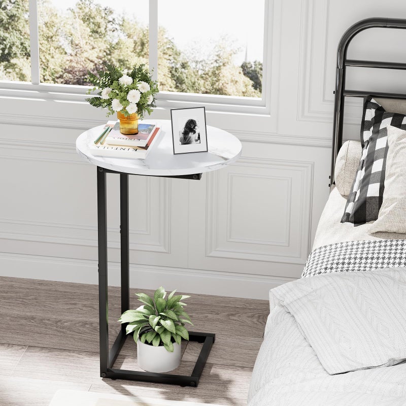 Katrawu C Shaped End Side Table, Small Oval Couch Sofa Table for Bed, Snack Side Table with Metal Frame, TV Tray Table with White Marble for Small Space, Living Room, Bedroom, Bedside, Black - Image 5