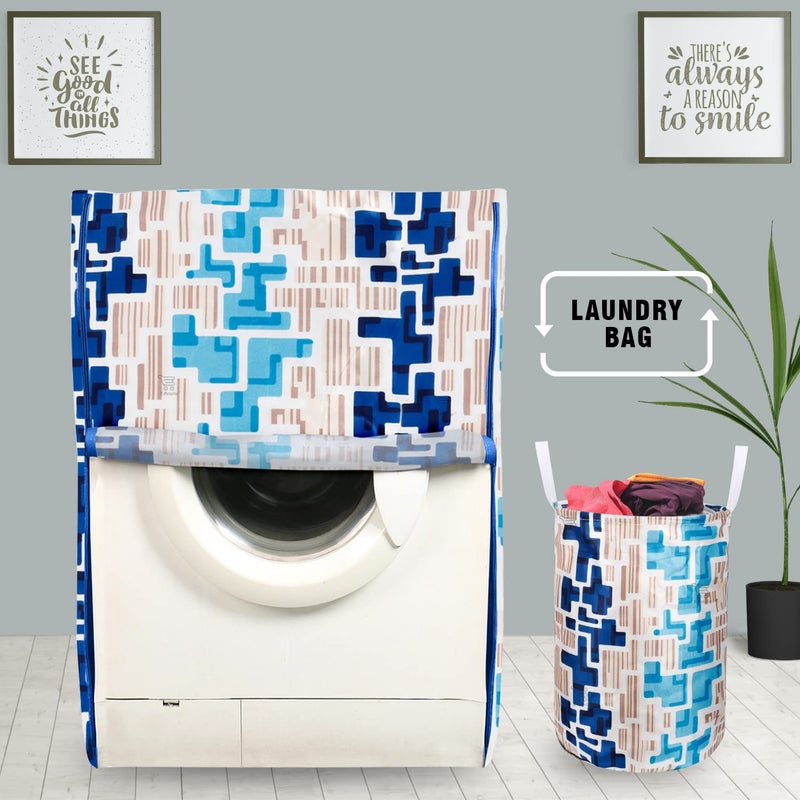 E-Retailer ERetailer Exclusive Polyester Combo Set of 1 Pc Front Load Washing Machine Cover and 1 Pc Foldable Laundry BagColorBlue DesignGeometric Set Contains2 Pcs - Image 1
