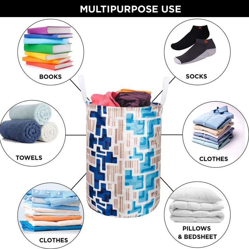 E-Retailer ERetailer Exclusive Polyester Combo Set of 1 Pc Front Load Washing Machine Cover and 1 Pc Foldable Laundry BagColorBlue DesignGeometric Set Contains2 Pcs - Image 5