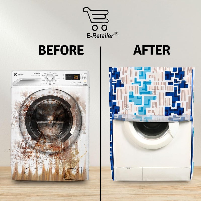 E-Retailer ERetailer Exclusive Polyester Combo Set of 1 Pc Front Load Washing Machine Cover and 1 Pc Foldable Laundry BagColorBlue DesignGeometric Set Contains2 Pcs - Image 4