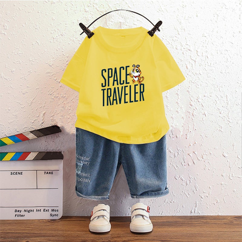 Pure Cotton Kidsren's Cute Baby Short-Sleeved T-Shirt Summer 2025 New Versatile Casual Tops for Small and Medium-Sized Kidsren and Boys - Image 1