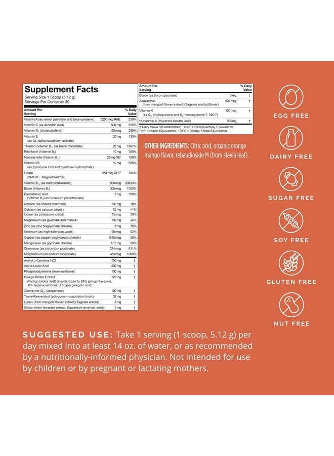 BRAINMD Dr Amen BrainMD Bright Minds Memory Multi, Orange Mango Flavor - 5.4 oz Powder - Multivitamin & Memory Support - Gluten Free, Sugar Free - 30 Servings - Image 2