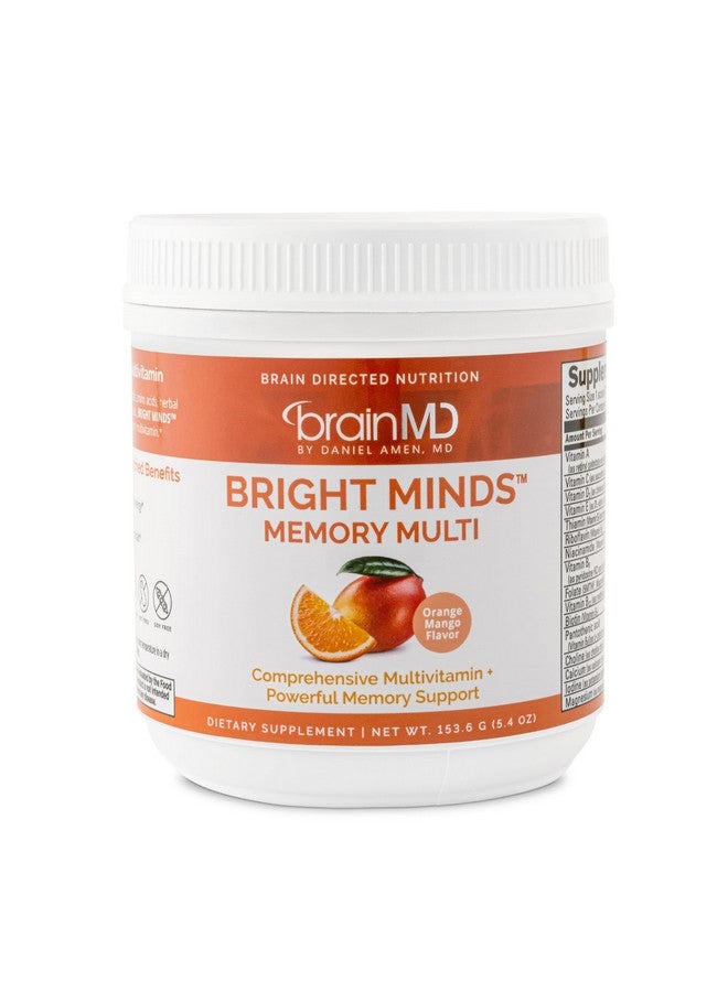 BRAINMD Dr Amen BrainMD Bright Minds Memory Multi, Orange Mango Flavor - 5.4 oz Powder - Multivitamin & Memory Support - Gluten Free, Sugar Free - 30 Servings - Image 1
