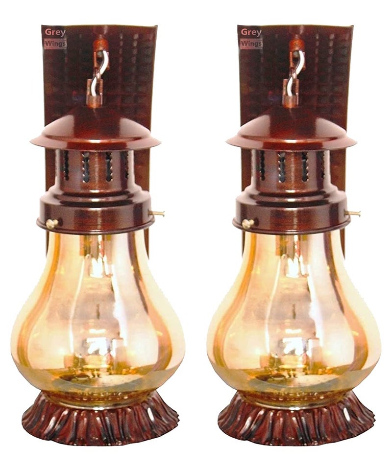 GreyWings Cherry Wall Light Lantern for Home Decor | Vintage Metal & Glass Indoor Lamp, Rustic Wall Mounted Light, Pack of 2 - Image 1
