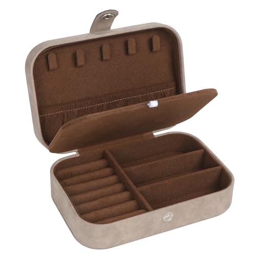 Travel Jewelry Box PU Leather Small Jewelry Organizer for Women Girls Portable Mini Travel Case Display Storage Holder Boxes for Stud Earrings Rings Necklaces Bracelets Brown