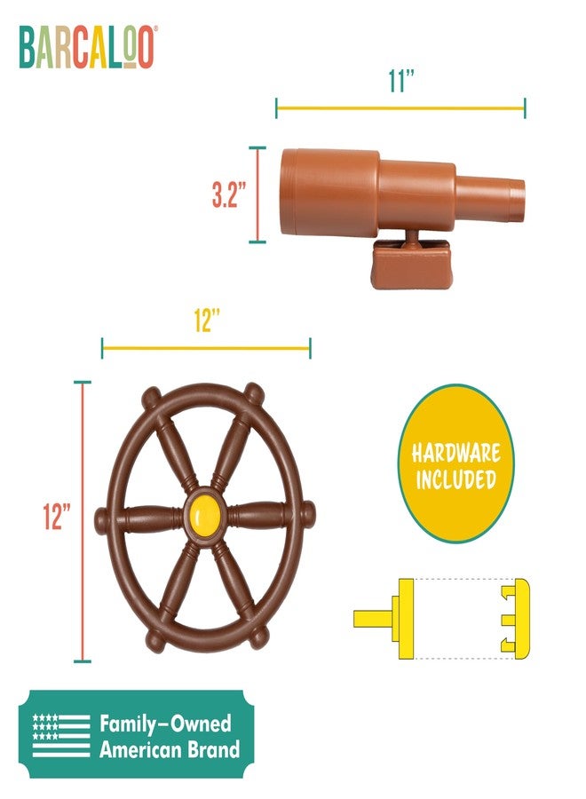 Barcaloo Playground Accessories for Kids Outdoor Playset with Pirate Ship Playhouse Wheel, Telescope & Flag Play Set, Attachments for Backyard Treehouse, Jungle Gym and Swing Set - Image 2