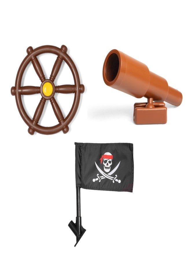 Barcaloo Playground Accessories for Kids Outdoor Playset with Pirate Ship Playhouse Wheel, Telescope & Flag Play Set, Attachments for Backyard Treehouse, Jungle Gym and Swing Set - Image 1