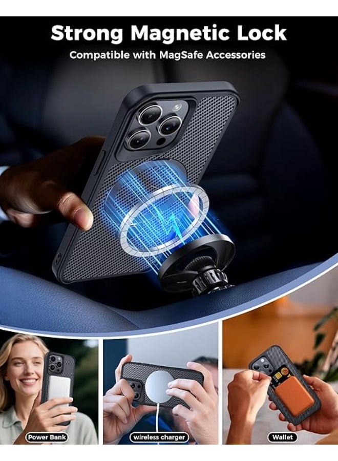 iPhone 16 Pro Case with 180° Magnetic Stand, Carbon Fiber Phone Case [Compatible with Magsafe] [16FT Military Protection] with Stand Ring - Image 5