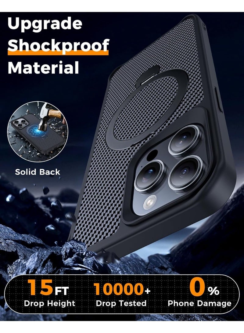 iPhone 16 Pro Case with 180° Magnetic Stand, Carbon Fiber Phone Case [Compatible with Magsafe] [16FT Military Protection] with Stand Ring - Image 4