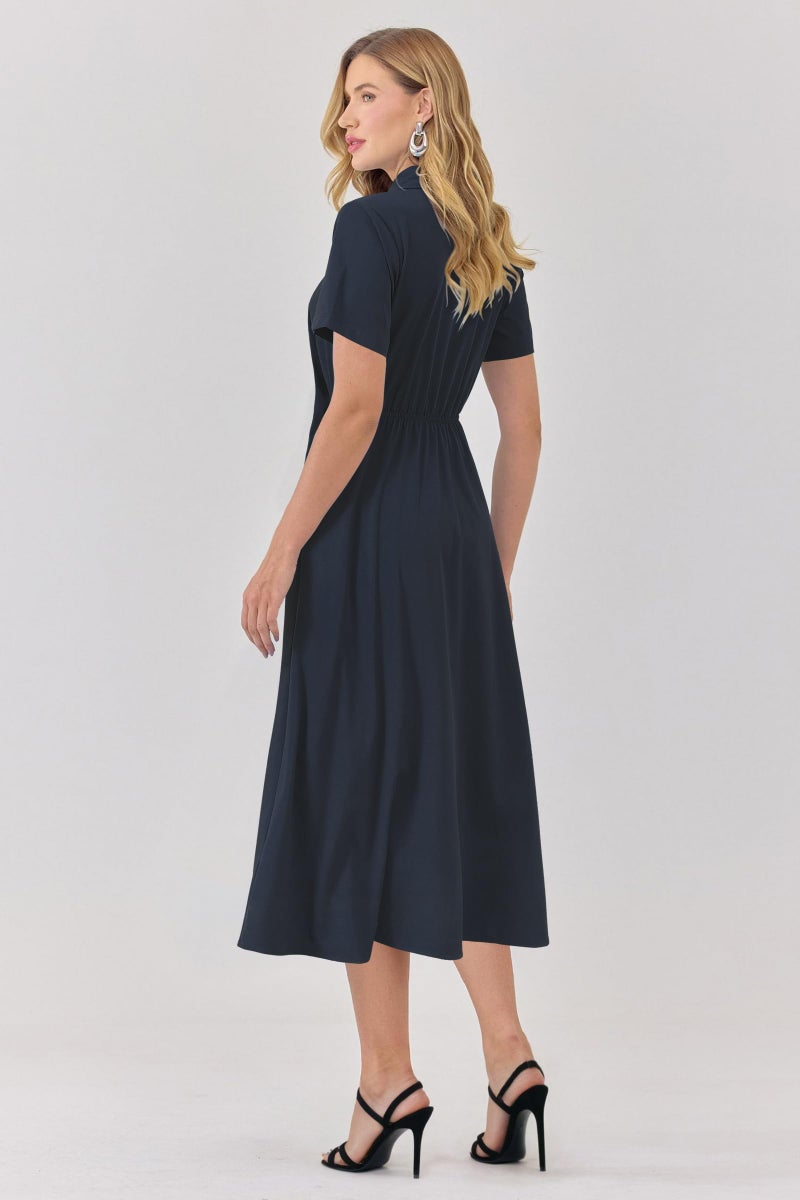 Newshows Womens Wear to Work Navy Blue Business Casual Outfits Teacher Tie Waist Shirt Summer Church Funeral Long Midi Pocket Dresses Office Attire Dressy (Navy,L) - Image 5