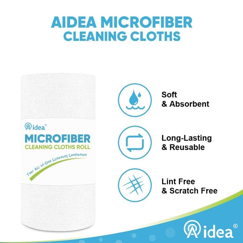 AIDEA Microfiber Cleaning Cloth Roll, White 50PK, Tear Away Reusable Paper Towels, Commercial Shop Rags, Microfiber Towels for Cars, Lint Free Rags for House, Kitchen, Automotive, 11.5"Ã—11.5" - Image 4