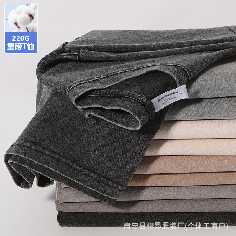Heavy Cotton Washed Old T-Shirt American Retro Loose Trendy Short-sleeved Men's and Women's Casual All-match Shoulder Half-sleeved Shoulder - Image 4