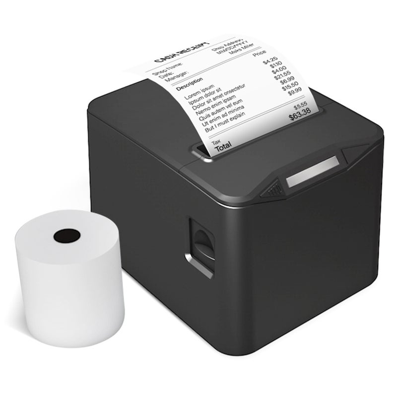 طابعة إيصالات حرارية 80 مم سطح المكتب الطباعة الحرارية المباشرة اتصالات USB + LAN عالية السرعة مع مقص آلة حاوية ورق كبيرة تدعم نظام ESC/POS للأعمال اللوجستية ومطابخ المطاعم - Image 1