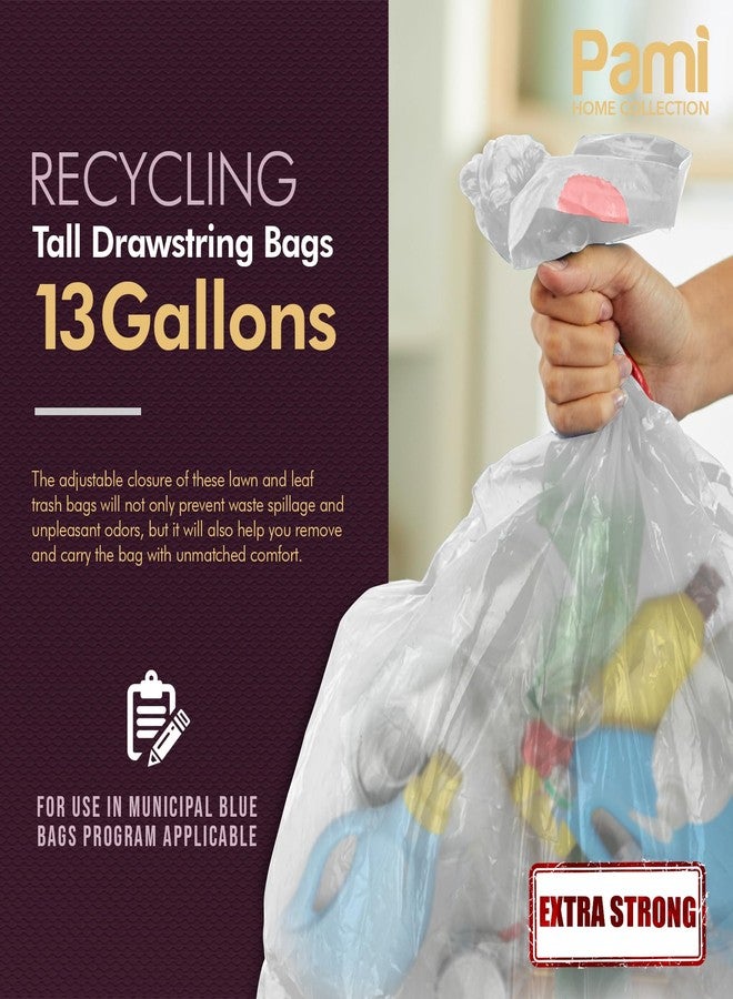 PAMI Recycling Tall Kitchen Drawstring Trash Bags- Extra-Strong Plastic Garbage Bags- Thick Trash Can Liners For Kitchen & Outdoor Bins- 2ft x2ft Unscented Trash Bags (13 Gallon – 60 Count – Clear) - Image 2