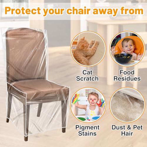 PAMASE 4 Pack Plastic Dining Chair Protectors with Backrests - Waterproof Thickened PVC Seat Covers Removable Washable Slipcover Keeping Chair Away from Water Dust Pet Hair Paws Claws - Image 4