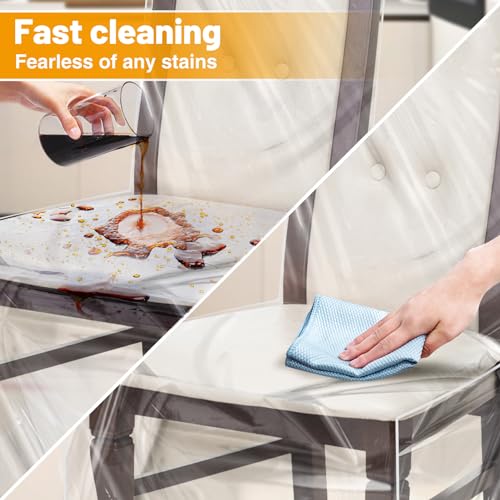 PAMASE 4 Pack Plastic Dining Chair Protectors with Backrests - Waterproof Thickened PVC Seat Covers Removable Washable Slipcover Keeping Chair Away from Water Dust Pet Hair Paws Claws - Image 5