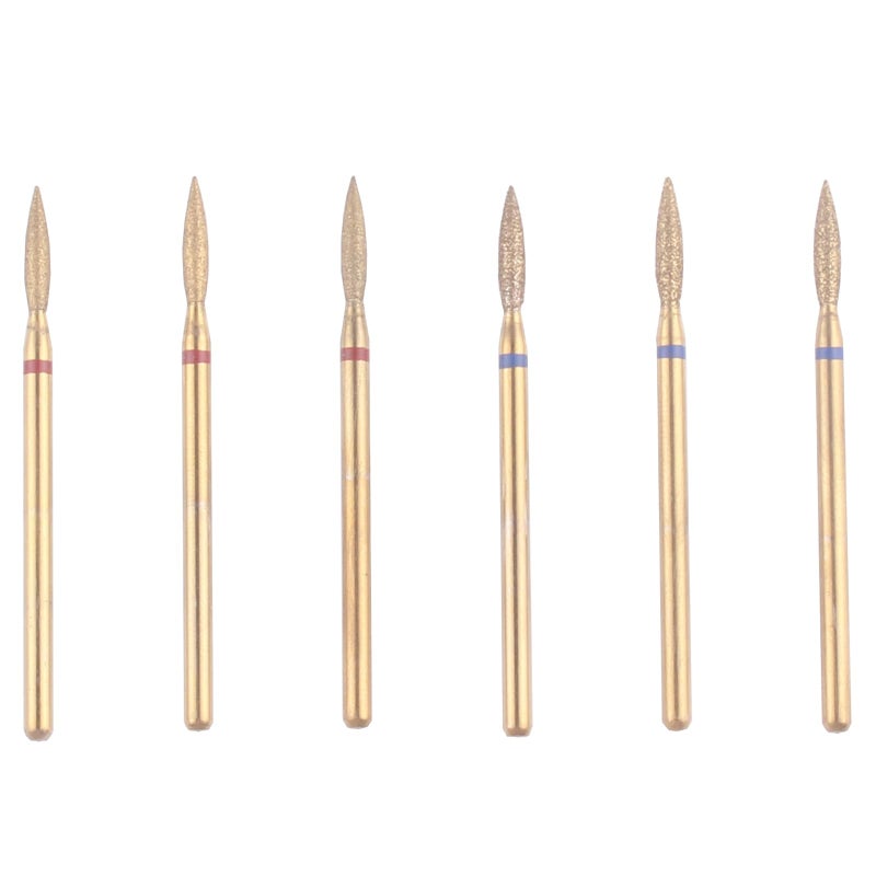 MZCMSL Flame Shape Diamond Cuticle Nail Drill Bit Set 6pcs Pro Manicure Drill Bits for Nail Prep 332 Shank efile Bit FineMedium