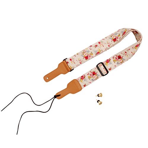 MUSIC FIRST Original Design, 2 inch width (5cm), “Rosa Multiflora in Cream” Padded Soft Muslin & Genuine Leather Floral Guitar Strap Electric Guitar straps - Image 2