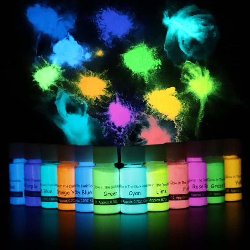 DEWEL Glow in The Dark Pigment Powder, 12 Colors Luminous Powder Set for Epoxy Resin, Fine Arts, DIY Crafts, Nail Art, Halloween, Party - 20g Each, 240g Total, Safe and Long Lasting - Image 1