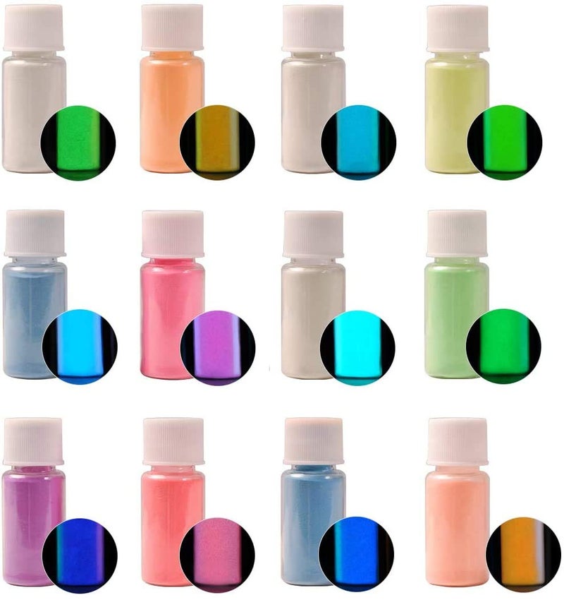 DEWEL Glow in The Dark Pigment Powder, 12 Colors Luminous Powder Set for Epoxy Resin, Fine Arts, DIY Crafts, Nail Art, Halloween, Party - 20g Each, 240g Total, Safe and Long Lasting - Image 2