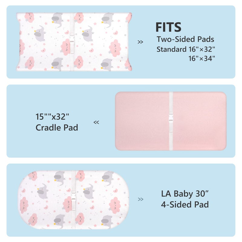 TILLYOU Changing Pad Cover Set in Soft Jersey Material - Fits 32"/34''x16 Contoured Pad for Babies,Elephant & Cloud, Pink - Image 3