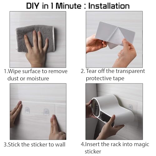 FABWARE Self Adhesive Toilet Paper Holder for Bathroom | No Drill Wall Mount Tissue Roll Holder with Transparent Cover Space Saving Bathroom Organizer | Phone Shelf Waterproof ABS Design - Image 5