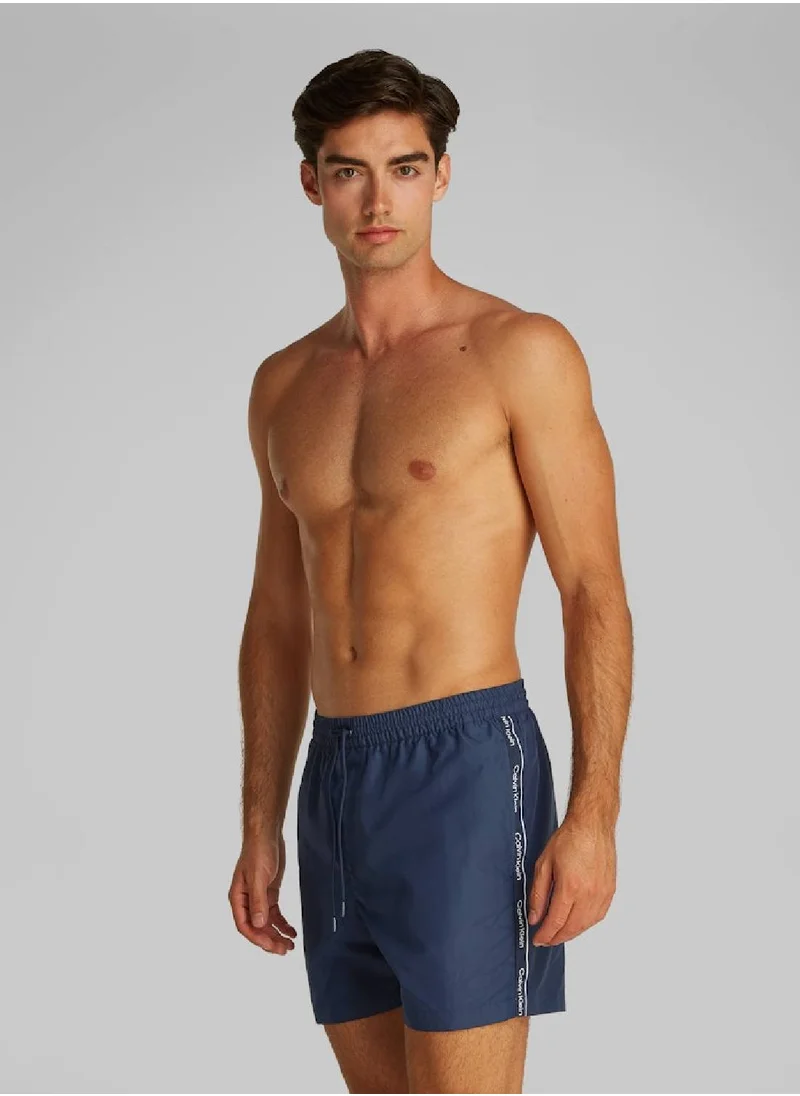 CALVIN KLEIN Men's Medium Drawstring Swim Shorts - Polyester, Blue