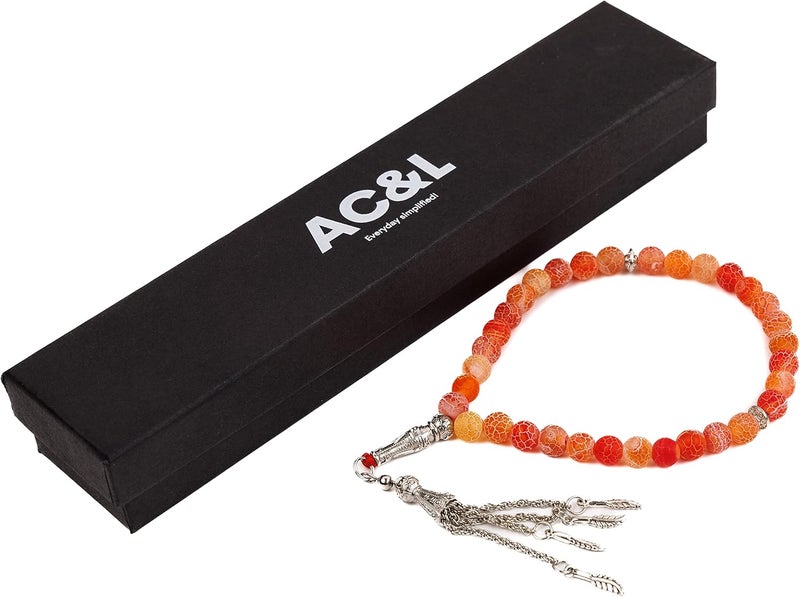 AC&L Pink Orange Mix Natural Agate Tasbeeh Prayer Beads - 8mm Stones - Image 2