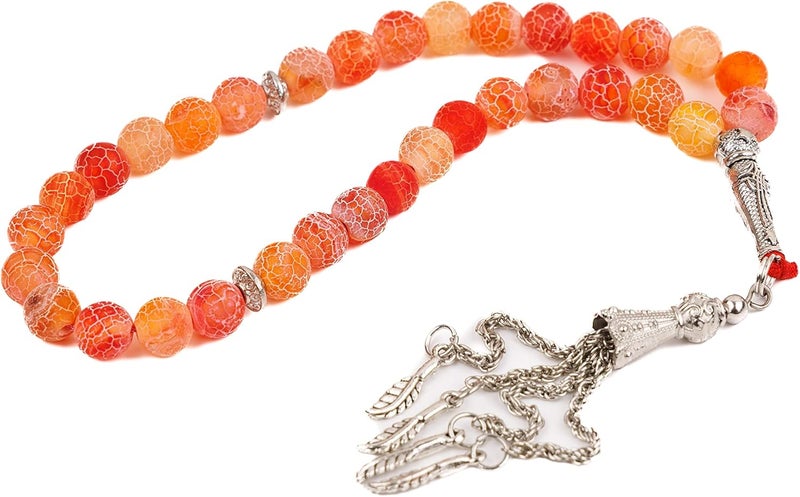 AC&L Pink Orange Mix Natural Agate Tasbeeh Prayer Beads - 8mm Stones - Image 1