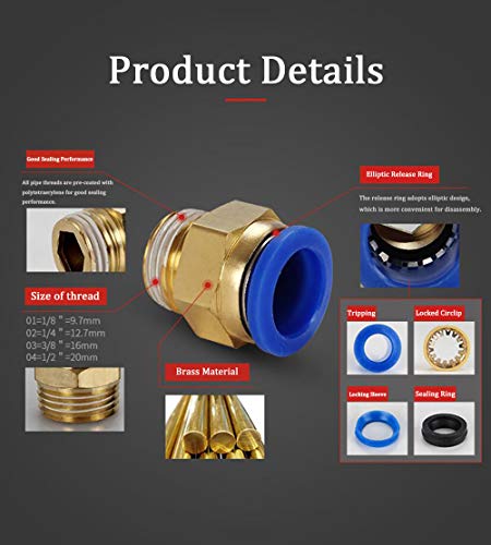 NACX PC12-04 Push to Connect Fittings, 12mm Tube OD x 1/2” G Thread, Straight Pneumatic Quick Fitting Air Line Connector 10Pcs - Image 4