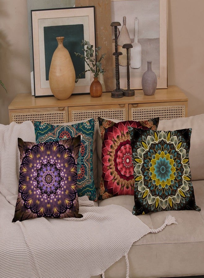 EZVING Fashion Bohemian Pattern Throw Pillow Covers Square Decorative Cushion Case for Sofa Bench Car Bed 18 x 18 Inch Set of 4 - Image 3