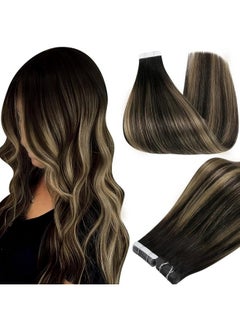 Full Shine Tape In Hair Extensions Real Hair 18 Inch Tape In Human Hair Black Roots Tape In Extensions 50 Gram Blayage Off Black Fading To Honey Blonde Hair Extensions Tape In 20 Pcs 1B/27/1B  - Image 1