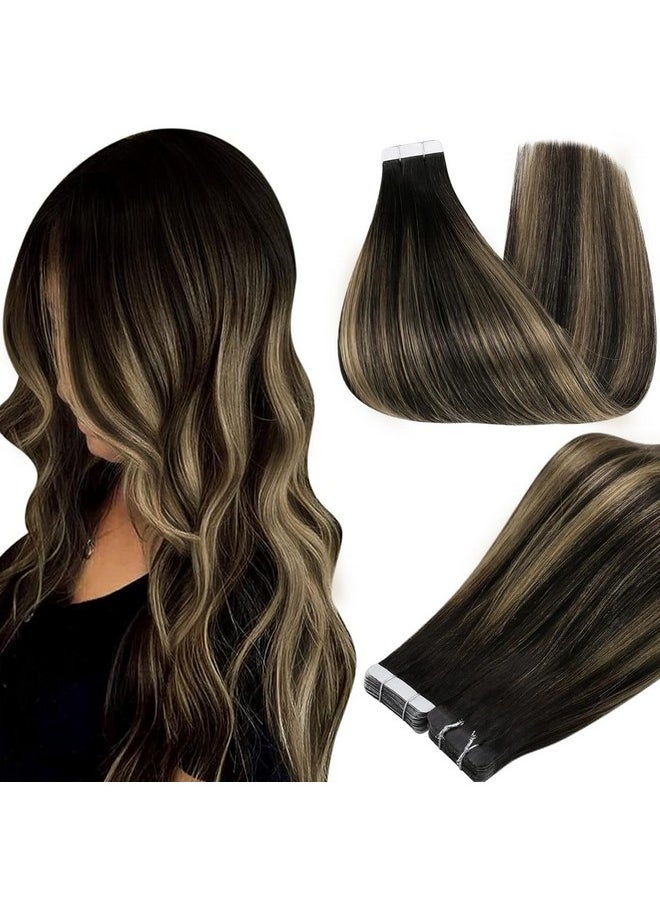 Full Shine Tape In Hair Extensions Real Hair 18 Inch Tape In Human Hair Black Roots Tape In Extensions 50 Gram Blayage Off Black Fading To Honey Blonde Hair Extensions Tape In 20 Pcs 1B/27/1B  - Image 1