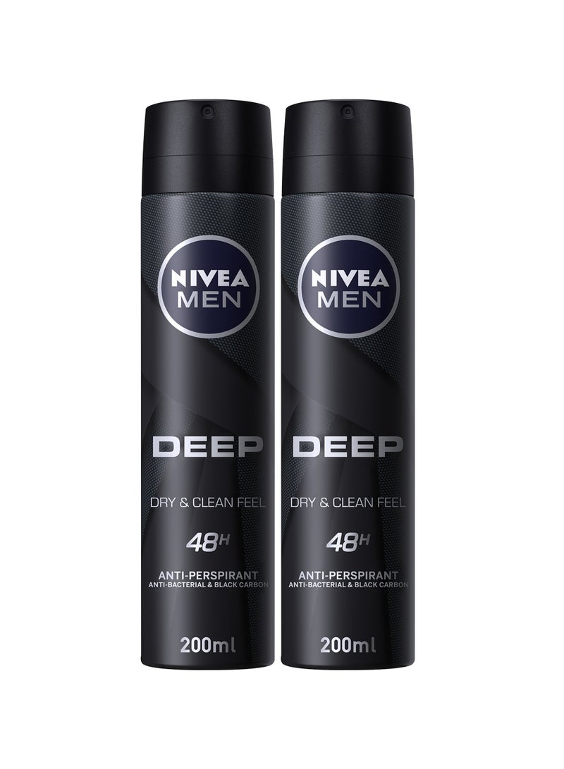 Nivea Antiperspirant Spray Deep Black Carbon Antibacterial Woody Scent Pack of 2 - Image 1
